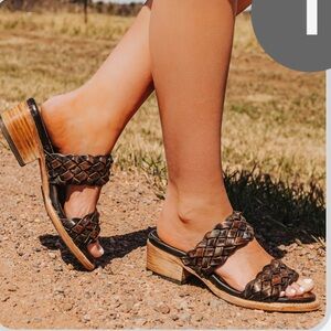 Freebird ginger braided distressed black leather sandals